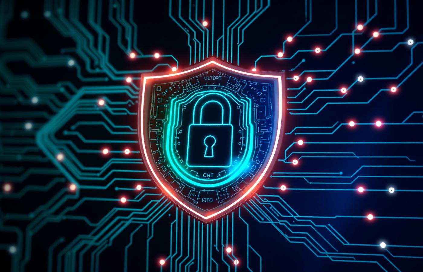 Cybersecurity shield with circuit patterns symbolizing digital protection